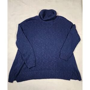 J Jill Womens Size S Turtleneck Sweater Ribbed Chunky Kniy Blue Pullover Oversiz